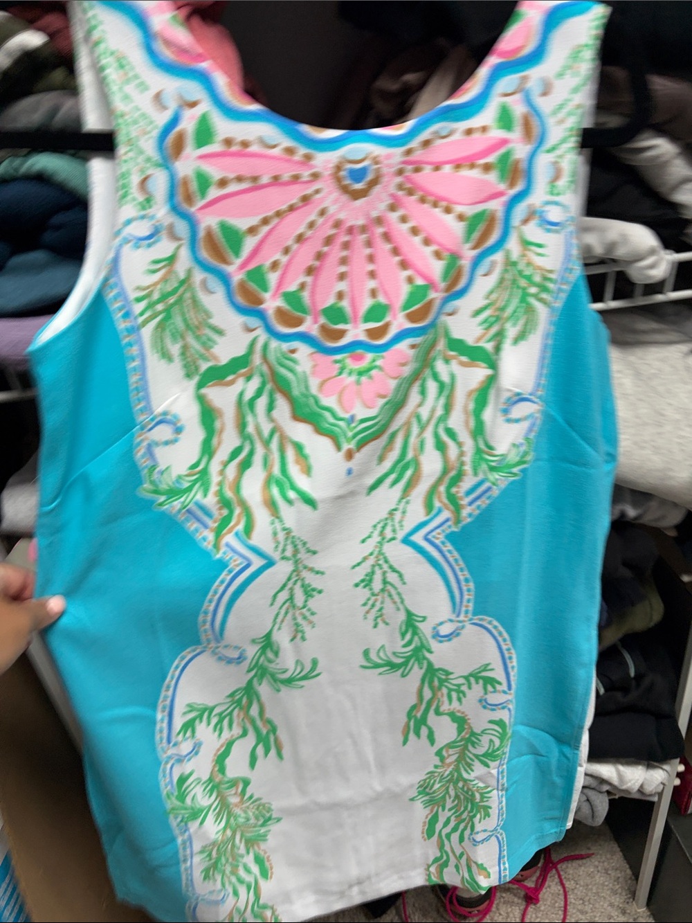 Lilly Pulitzer Turquoise Tank with Pink & Green Medallion Print